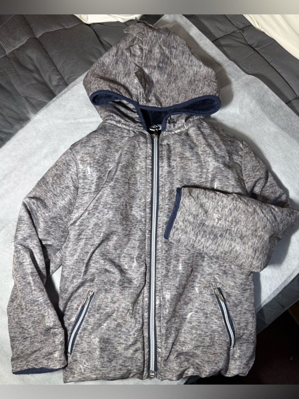 Mick Mack Dinosaur hooded jacket. Puffer. Gray & Navy Sz. 4T